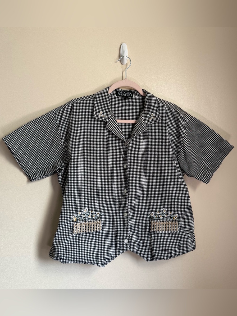 Y2K Whimsy Gingham Daisy Embroidered Shirt Nick & Sarah Size Large